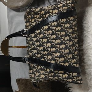 Auth Christian Dior Boston Bag trotter navy canvas leather
